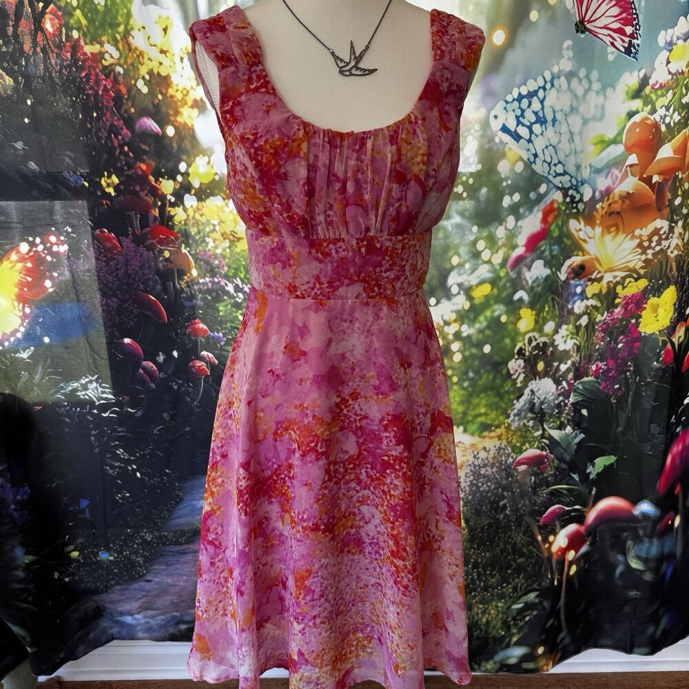 VTG Y2K Dressbarn Size 6 Pink Milkmaid Butterfly Fairy Cottage Whimsy Dress
